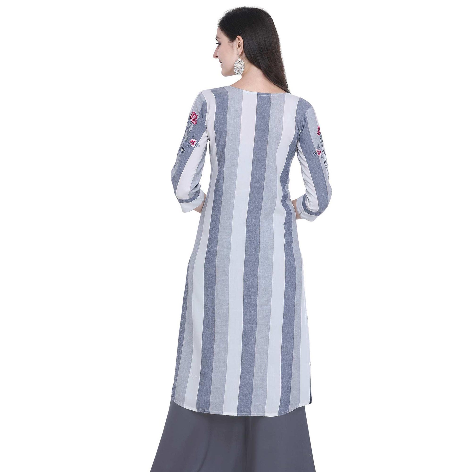 Lovely Gray Colored Casual Embroidered Rayon Kurti