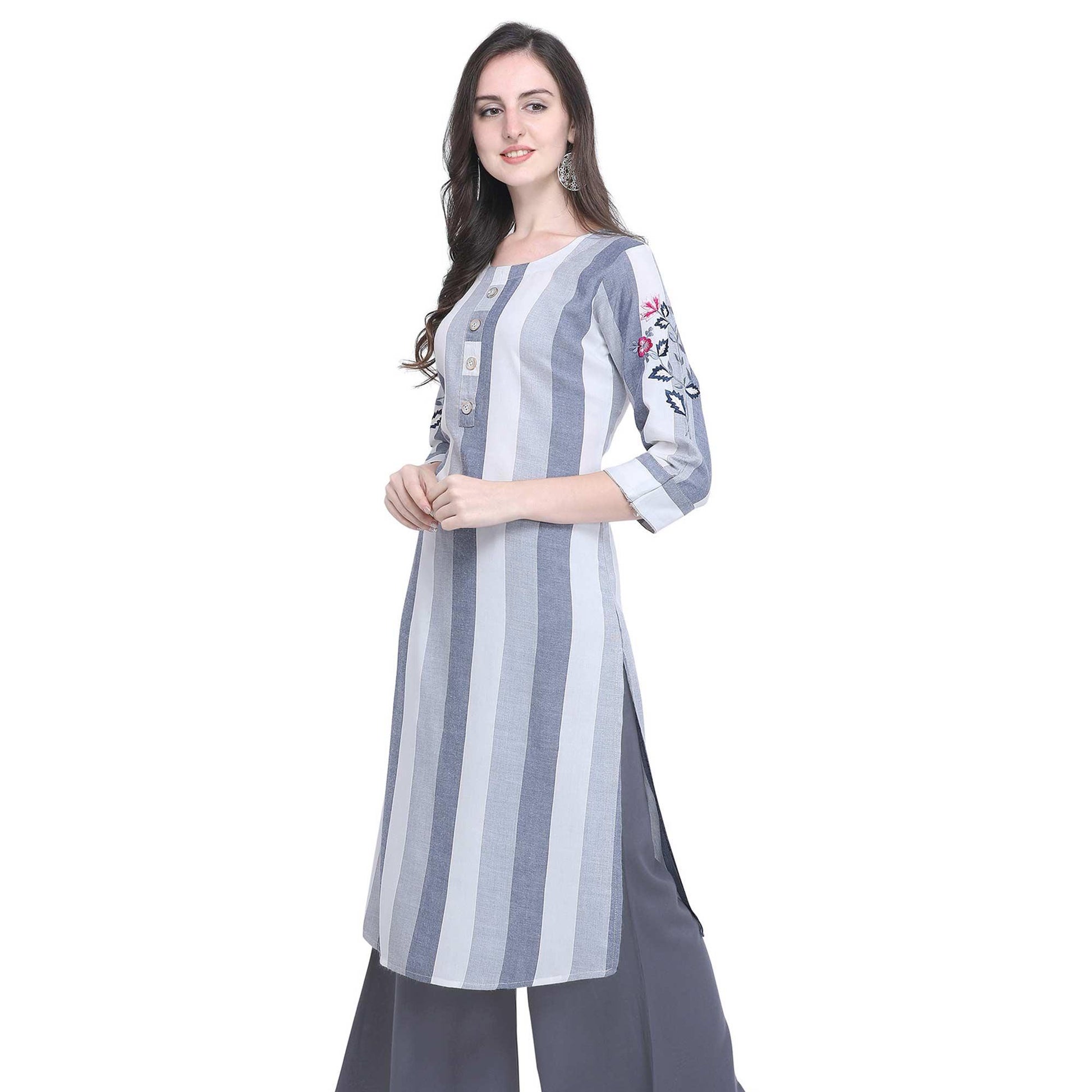 Lovely Gray Colored Casual Embroidered Rayon Kurti
