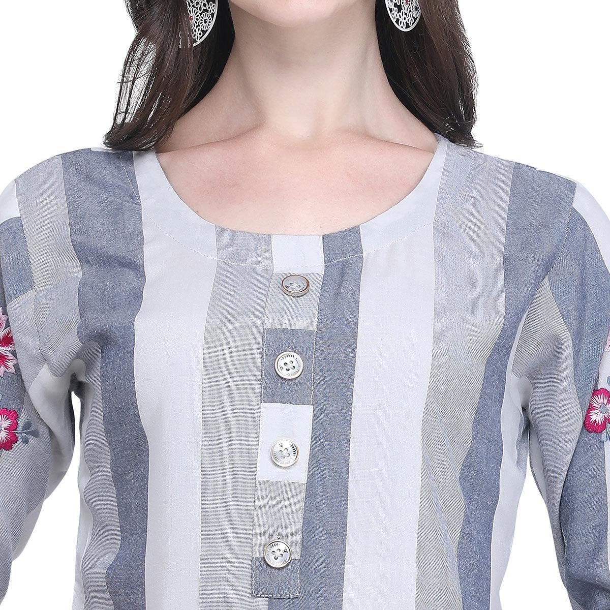 Lovely Gray Colored Casual Embroidered Rayon Kurti