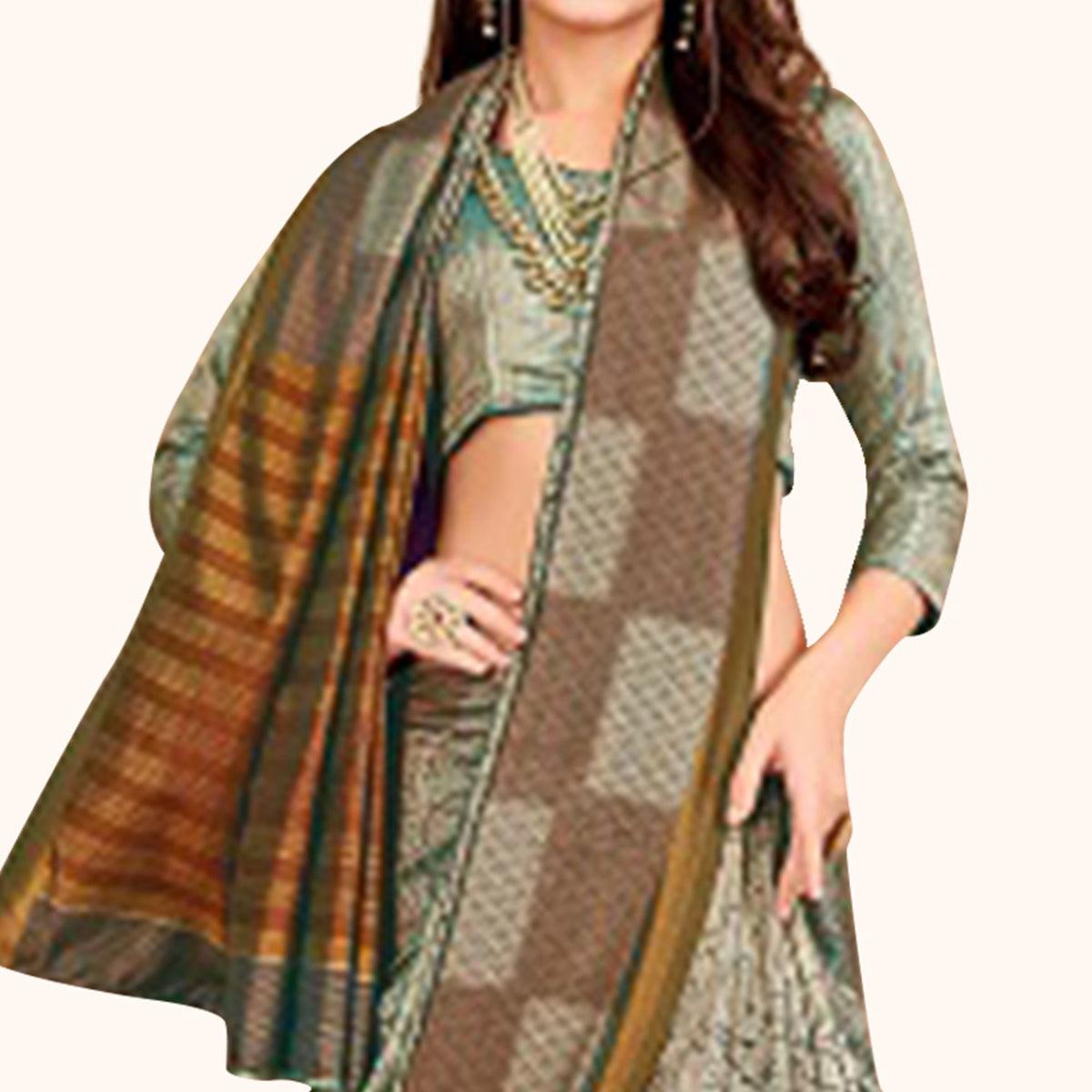 Lovely Gray Colored Casual Printed Art Silk Saree