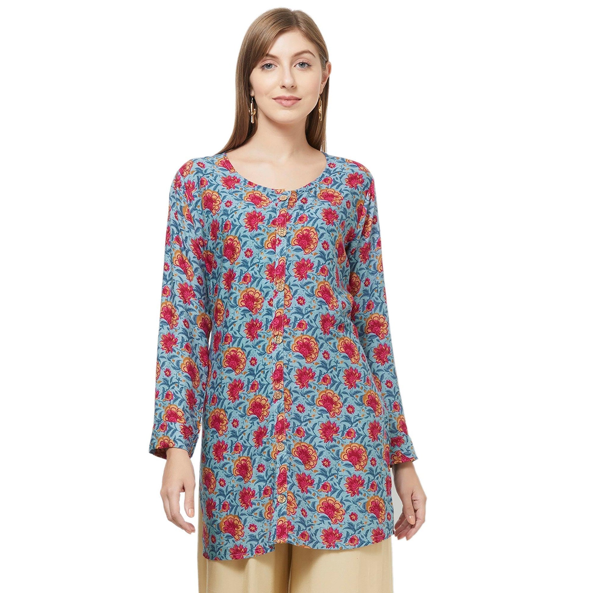 Lovely Gray Colored Casual Printed Rayon Western Top