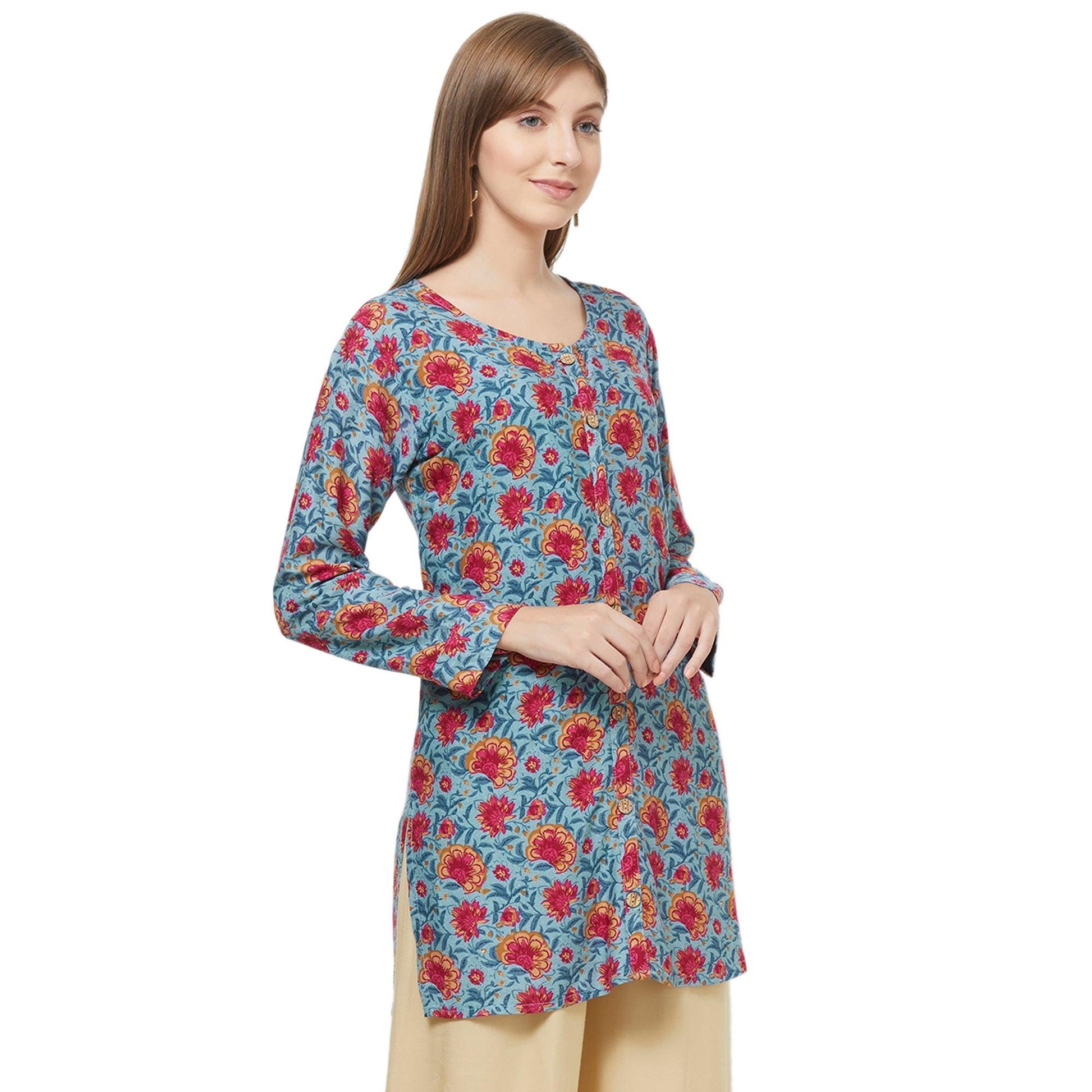 Lovely Gray Colored Casual Printed Rayon Western Top