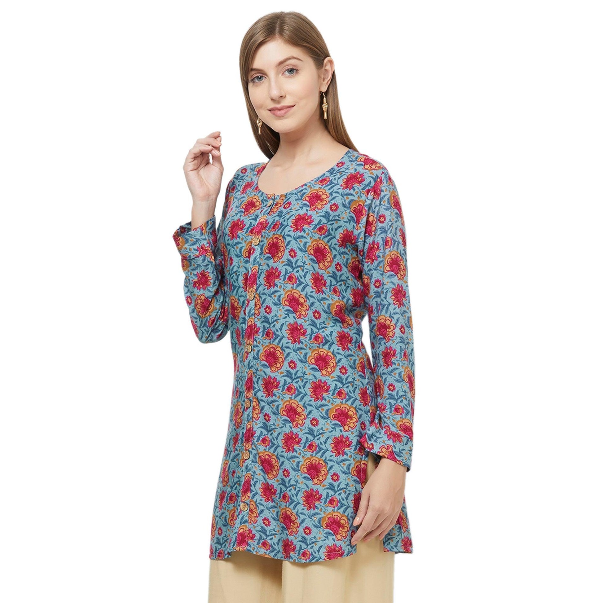 Lovely Gray Colored Casual Printed Rayon Western Top