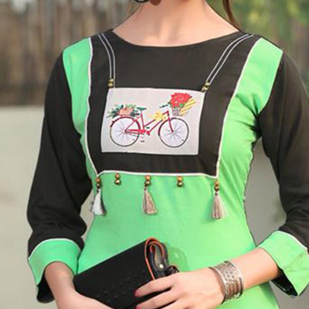 Lovely Green Colored Casual Printed Rayon Kurti