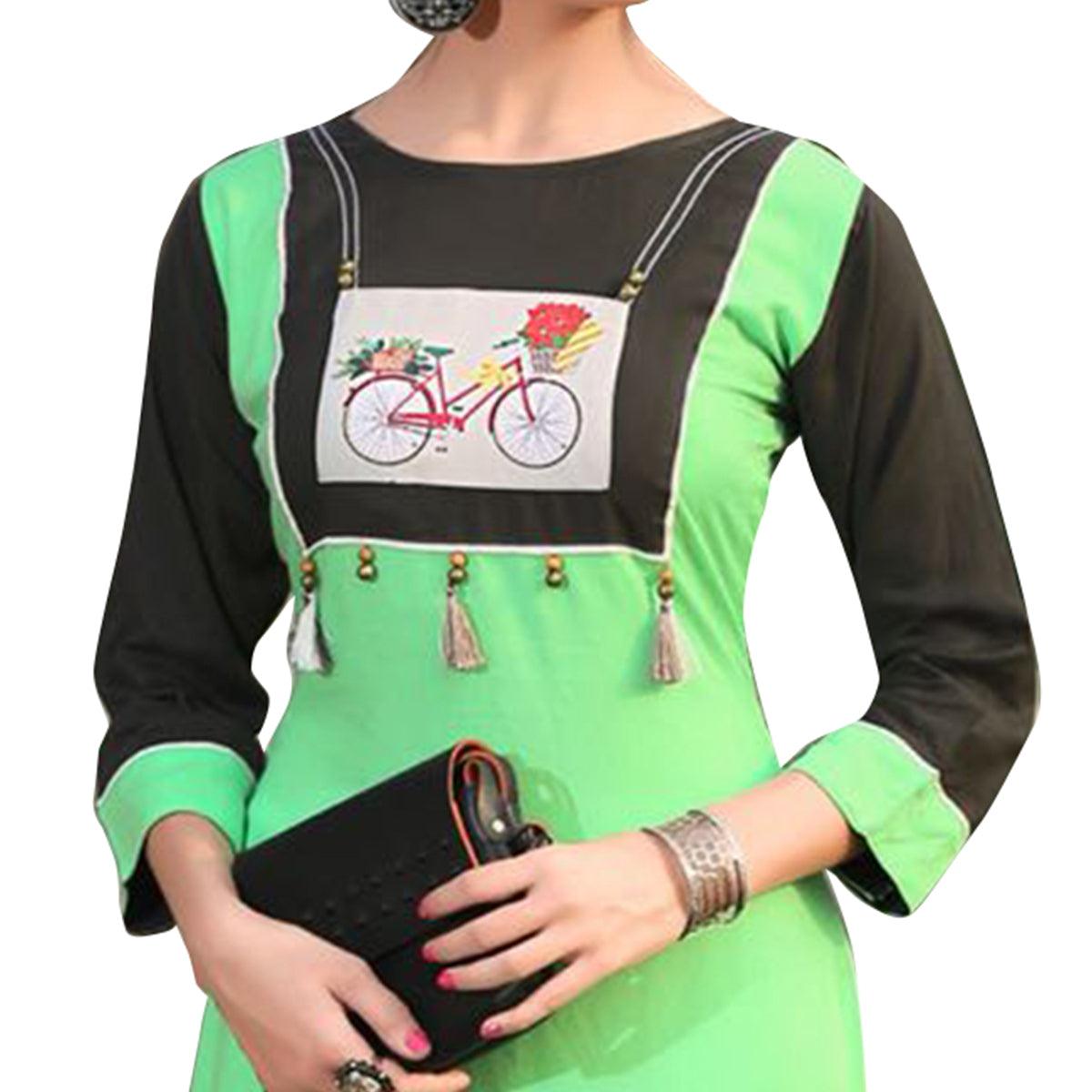 Lovely Green Colored Casual Printed Rayon Kurti