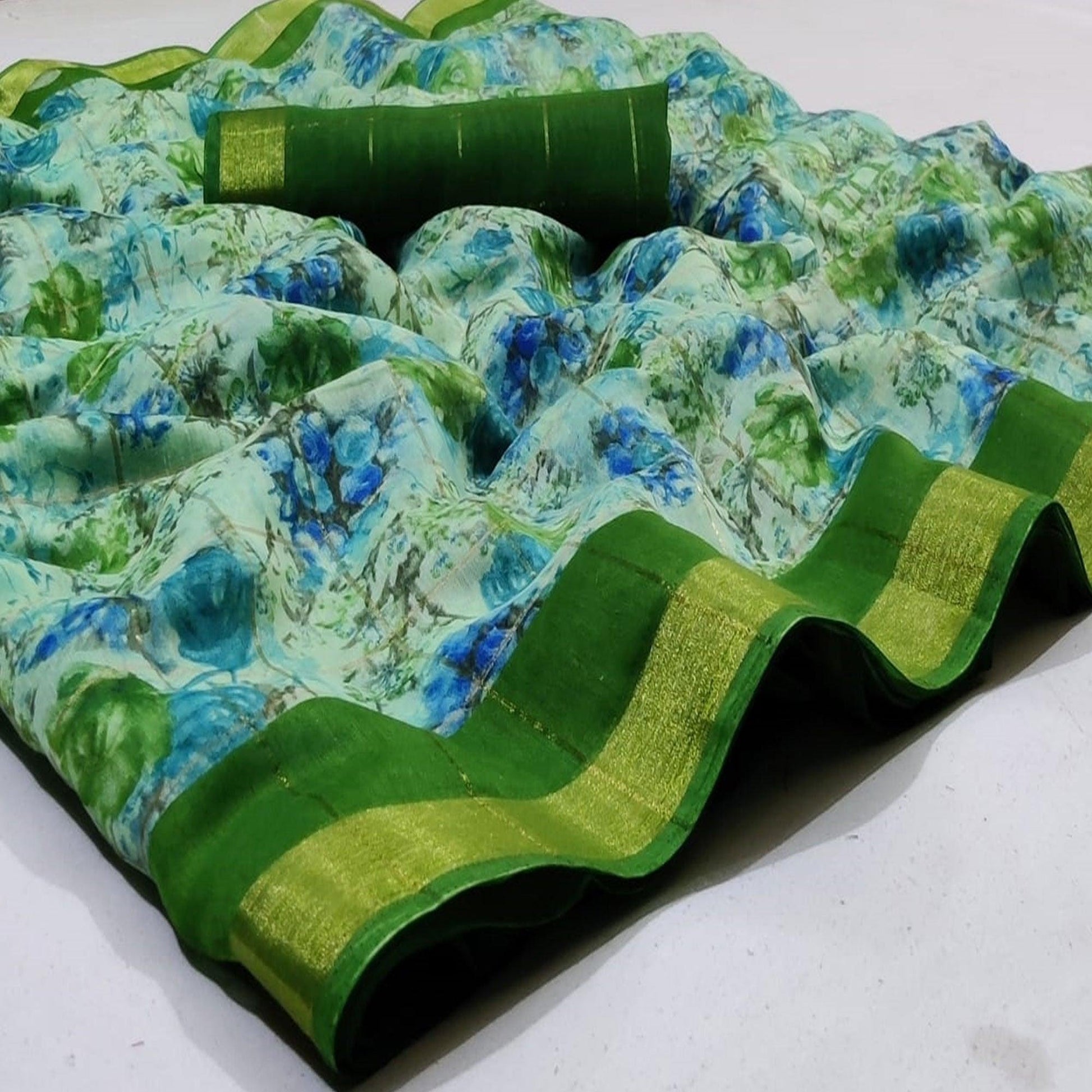Lovely Green Colored Casual Wear Fancy Printed Cotton Saree