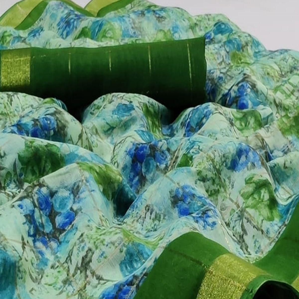 Lovely Green Colored Casual Wear Fancy Printed Cotton Saree