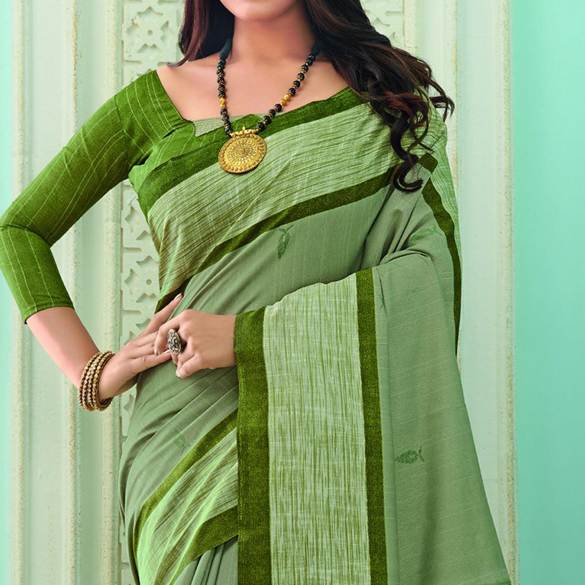 Lovely Green Colored Casual Wear Printed Bhagalpuri Saree
