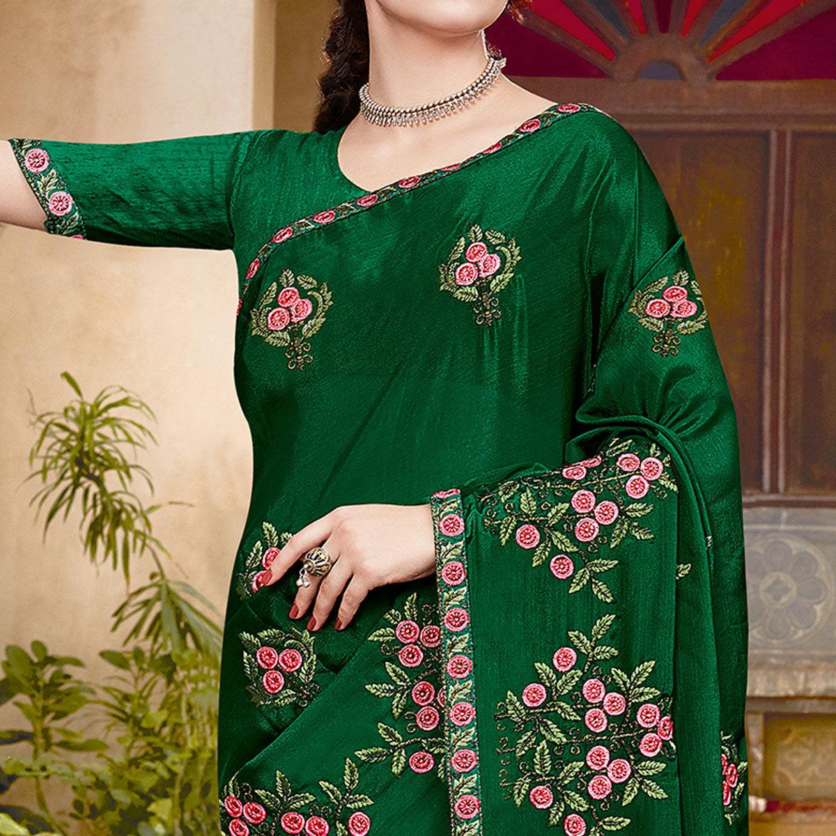 Lovely Green Colored Festive Wear Woven Silk Saree
