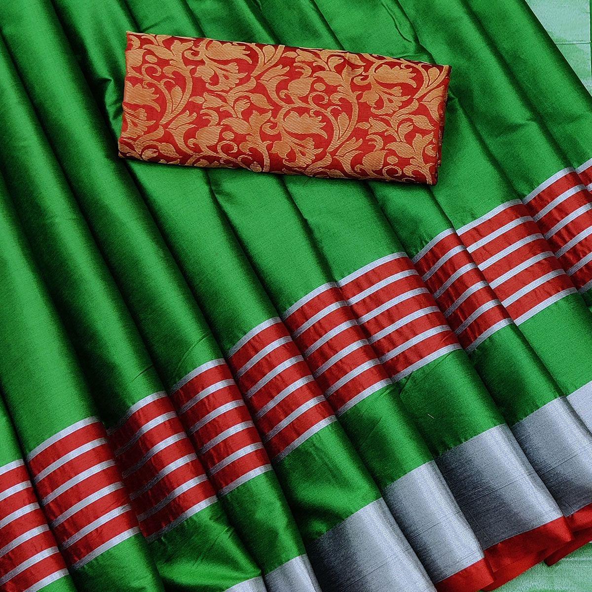 Lovely Green Coloured Casual Wear Zari Border Cotton Saree