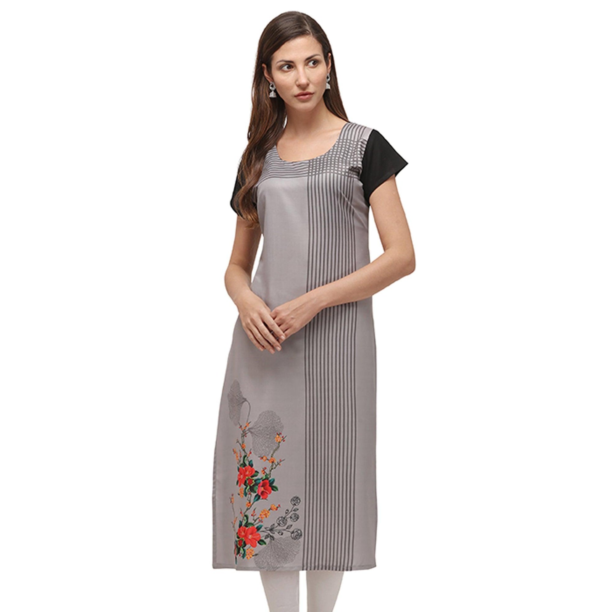 Lovely Grey Coloured Digital Printed Casual Wear Kurti