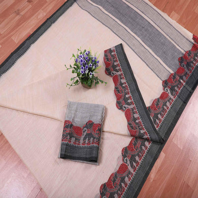 Lovely Light Peach  Colored Casual Wear Embroidered Banarasi Silk Saree