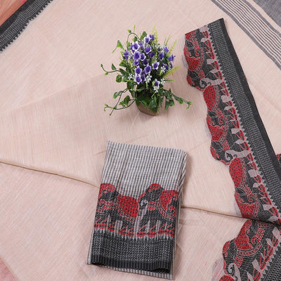 Lovely Light Peach  Colored Casual Wear Embroidered Banarasi Silk Saree