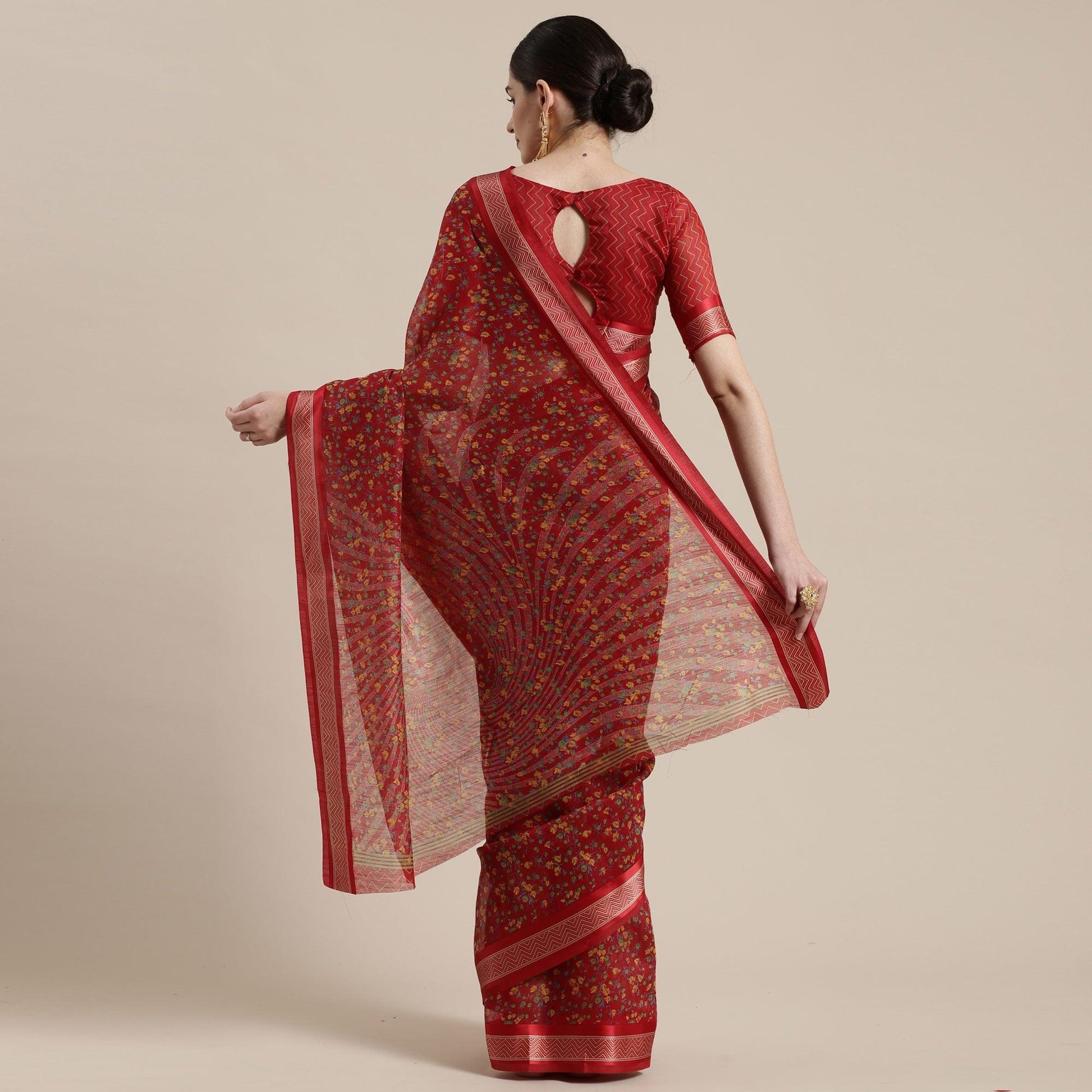 Lovely Maroon Colored Casual Wear Floral Printed Cotton Silk Saree
