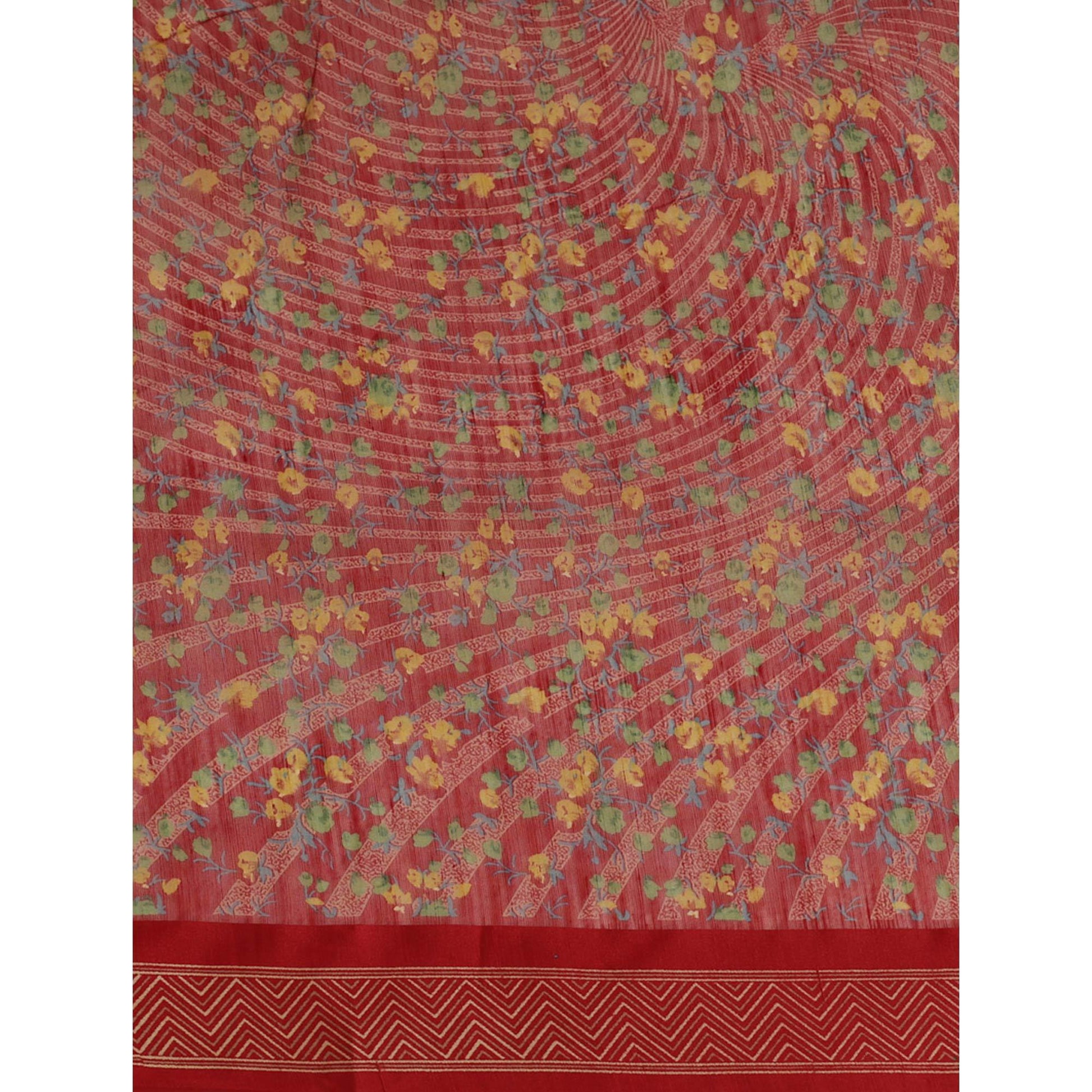 Lovely Maroon Colored Casual Wear Floral Printed Cotton Silk Saree
