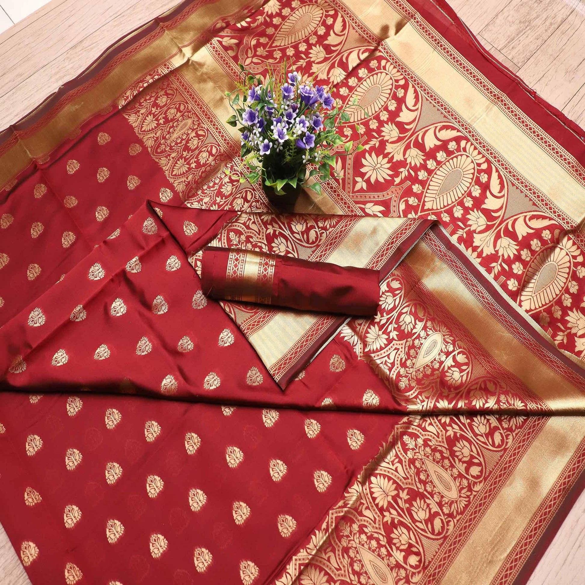 Lovely Maroon Colored Festive Wear Woven Banarasi Silk Saree