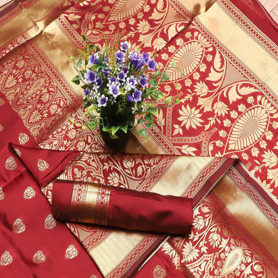 Lovely Maroon Colored Festive Wear Woven Banarasi Silk Saree