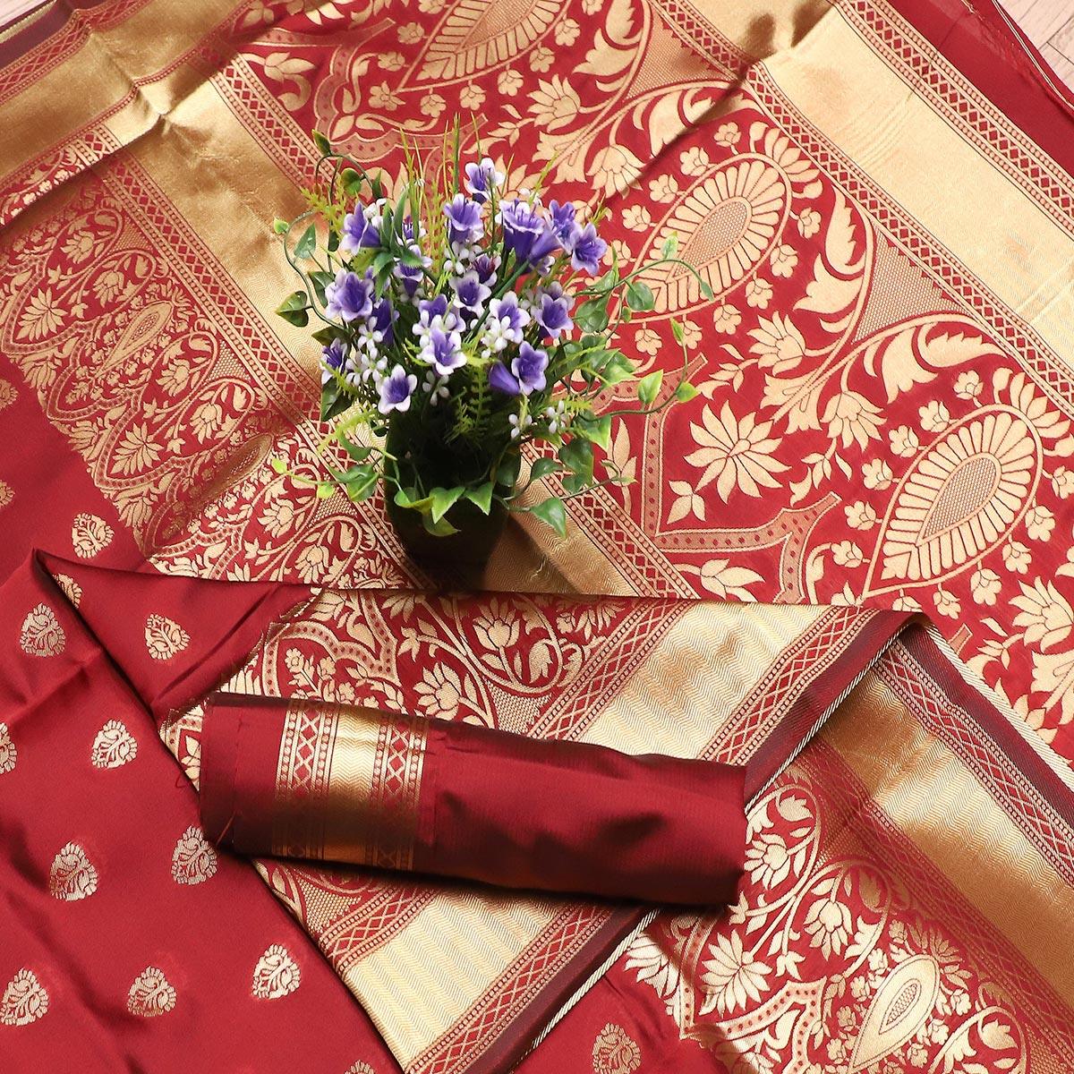 Lovely Maroon Colored Festive Wear Woven Banarasi Silk Saree