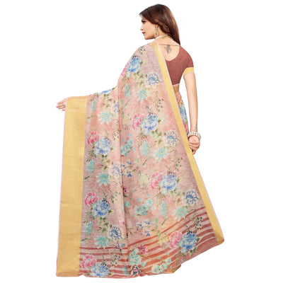 Lovely Mauve Festive Wear Floral Printed Semi Linen Jari Border Printed Saree