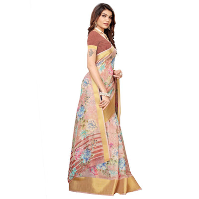Lovely Mauve Festive Wear Floral Printed Semi Linen Jari Border Printed Saree