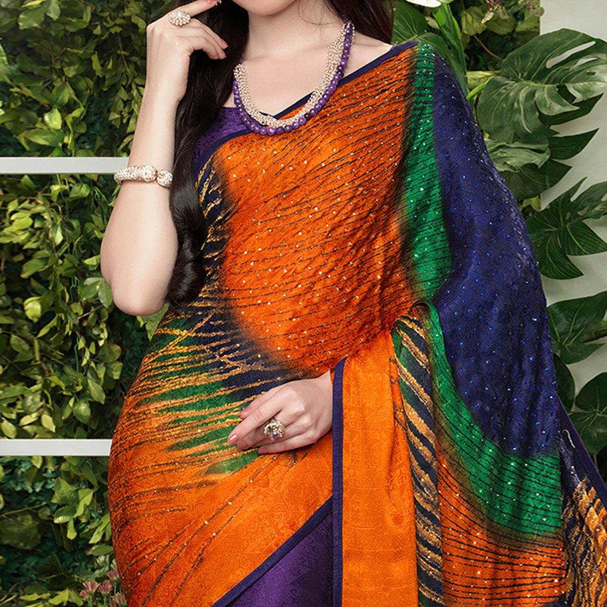 Lovely Multi Colored Party Wear Printed Silk Crepe Saree