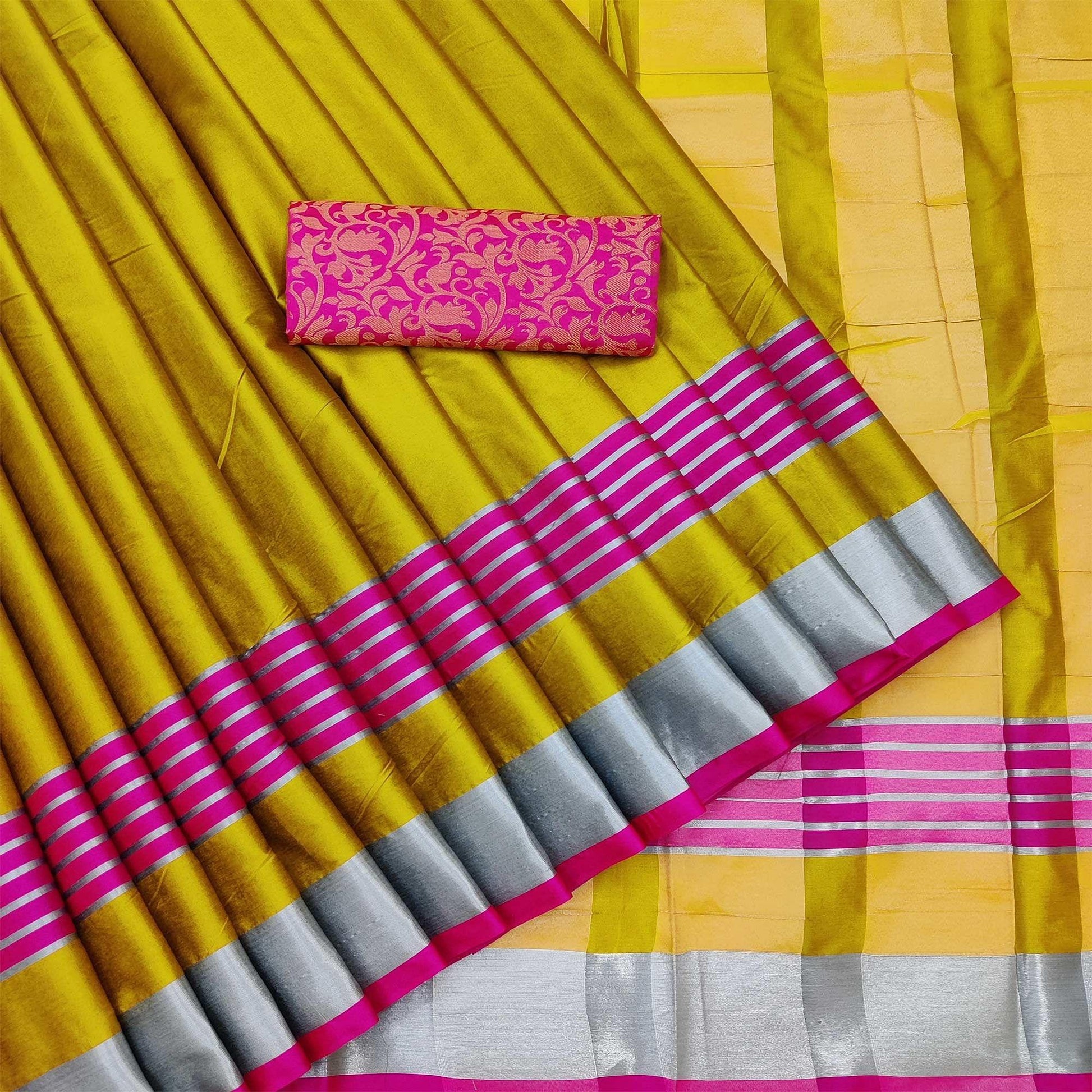 Lovely Mustard Coloured Casual Wear Zari Border Cotton Saree