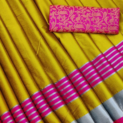 Lovely Mustard Coloured Casual Wear Zari Border Cotton Saree