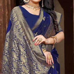 Lovely Navy Blue Colored Festive Wear Woven Art Silk Saree