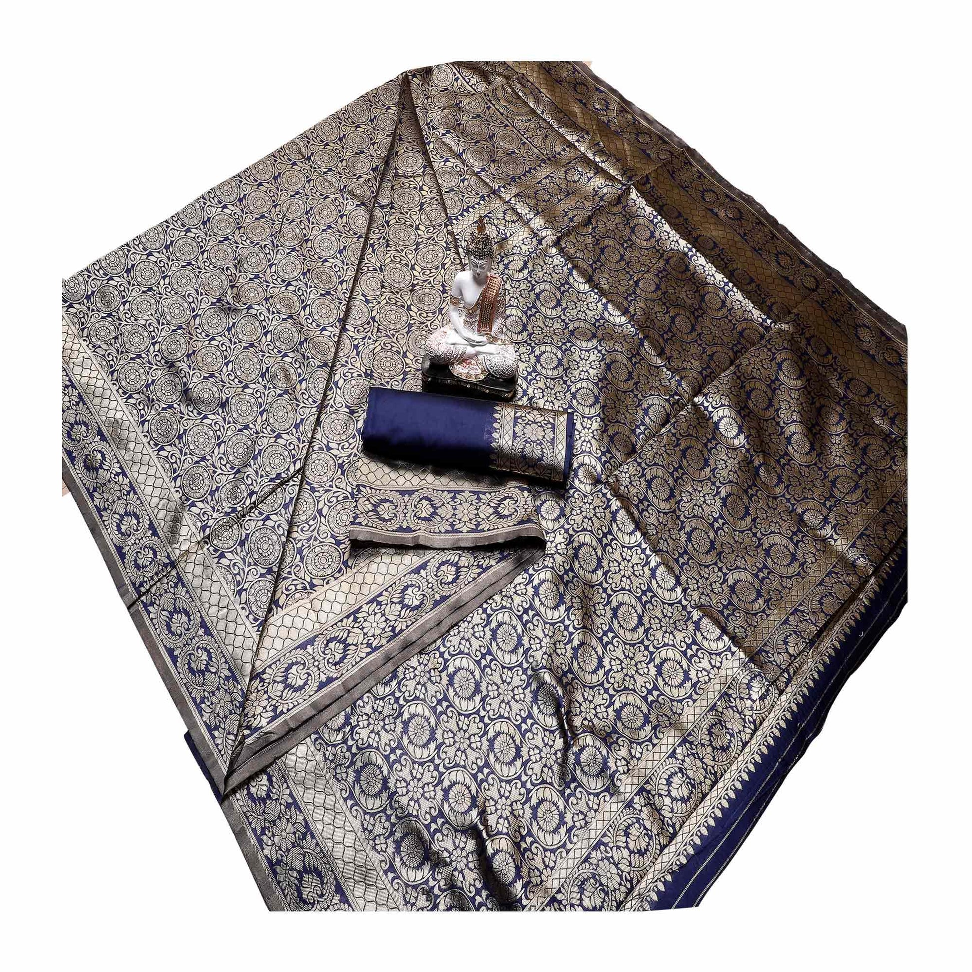 Lovely Navy Blue Colored Festive Wear Woven Banarasi Silk Saree