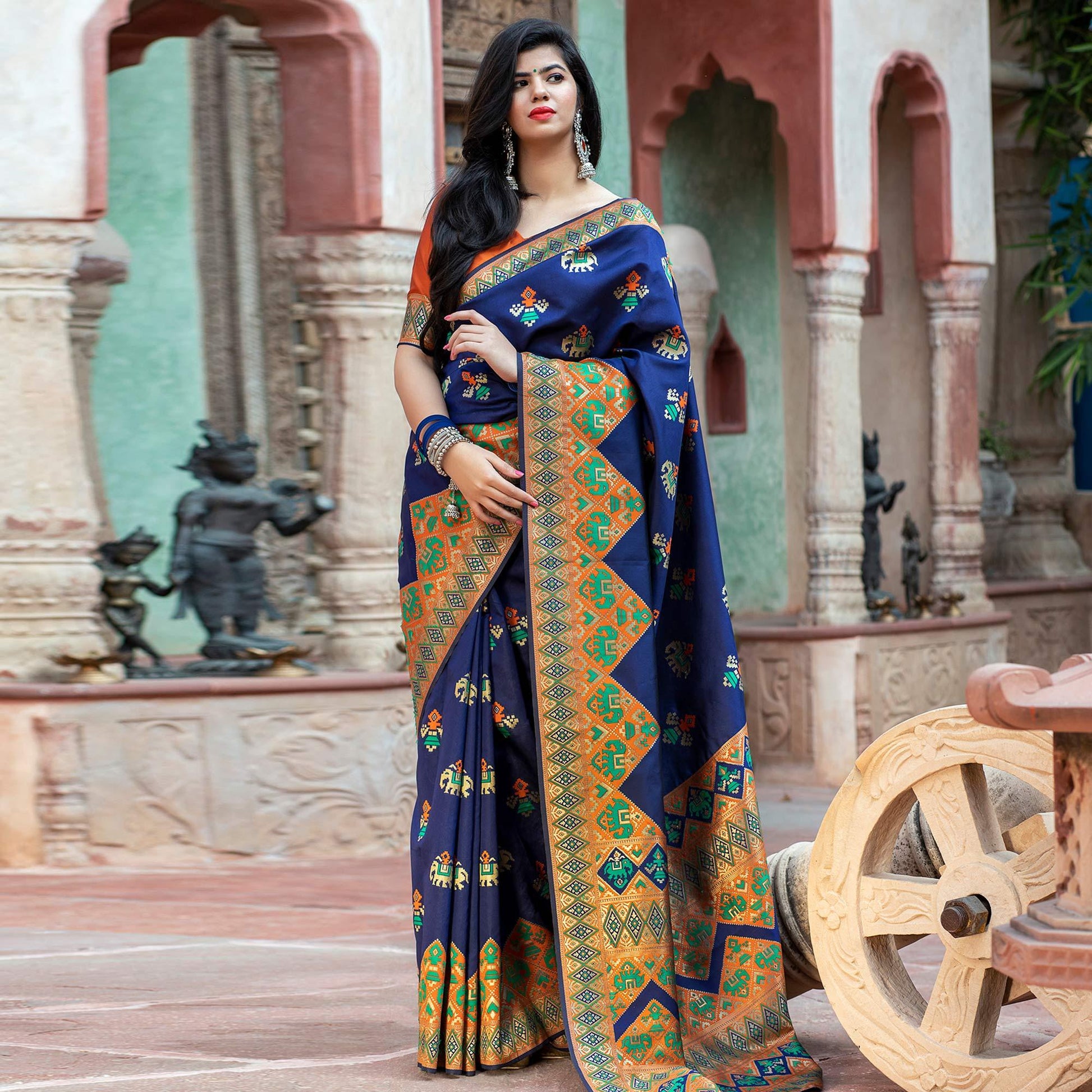 Lovely Navy Blue Colored Festive Wear Woven Patola Silk Saree