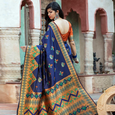 Lovely Navy Blue Colored Festive Wear Woven Patola Silk Saree