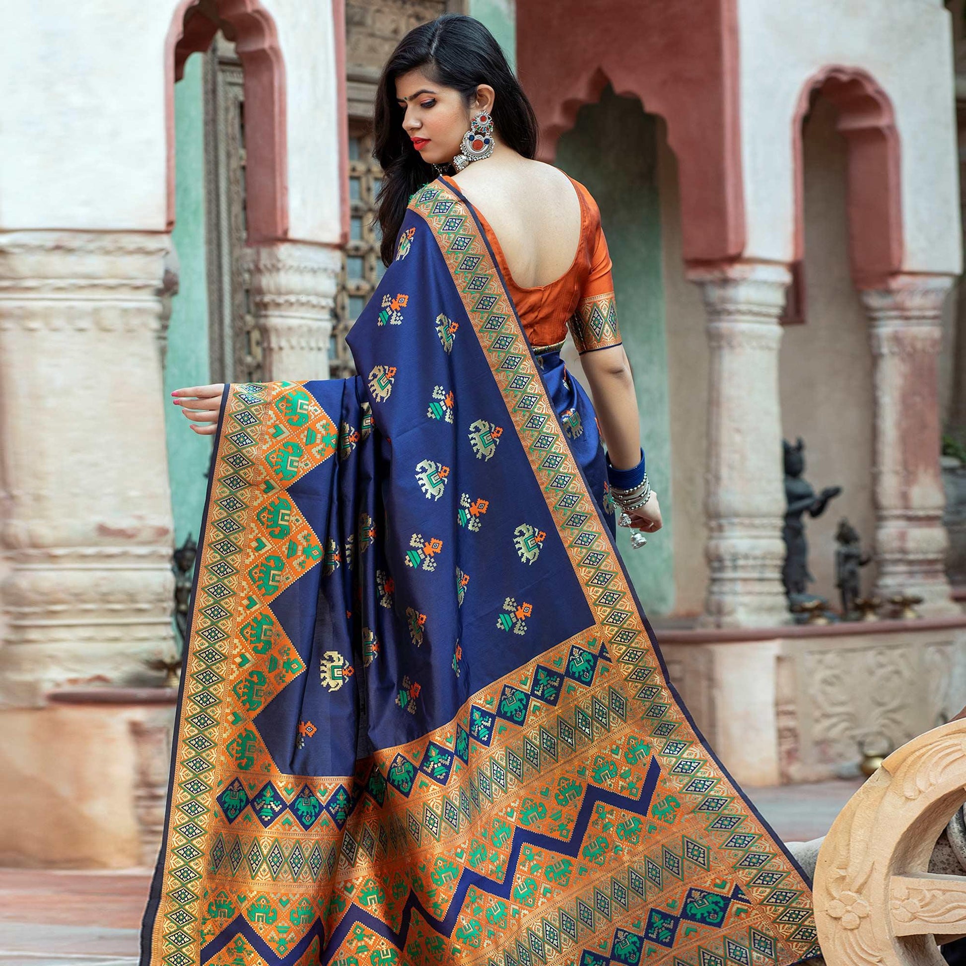 Lovely Navy Blue Colored Festive Wear Woven Patola Silk Saree