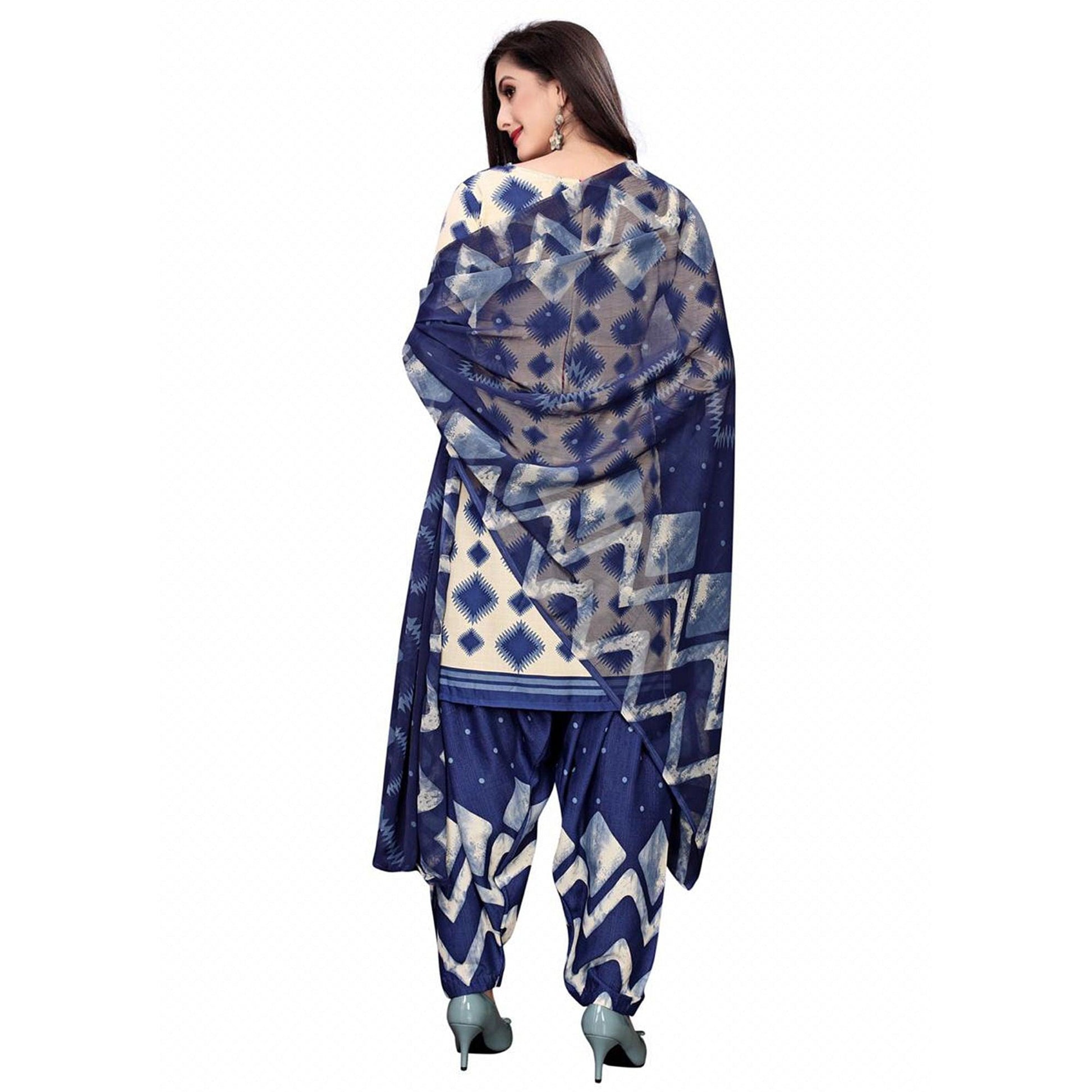 Lovely Off White - Blue Colored Casual Wear Printed Crepe Salwar Suit