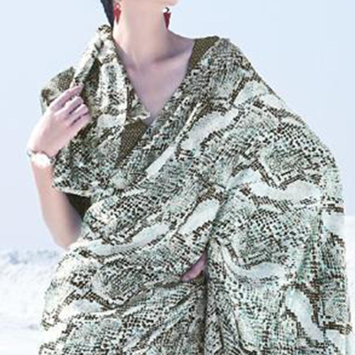 Lovely Offwhite Colored Casual Wear Printed Satin Crepe Saree