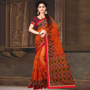 Lovely Orange Colored Casual Wear Printed Silk Saree