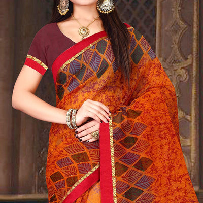 Lovely Orange Colored Casual Wear Printed Silk Saree