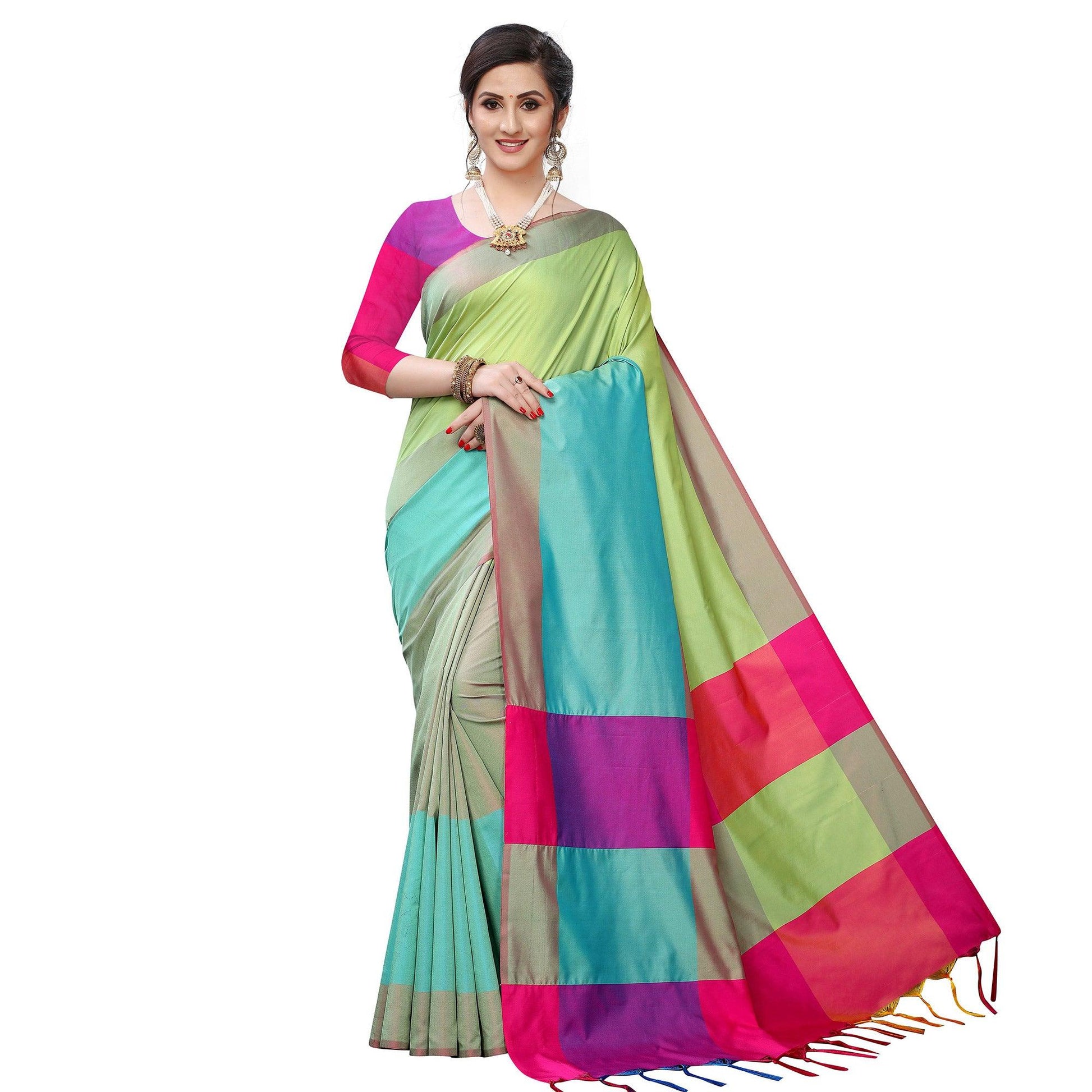 Lovely Parrot Green Colored Festive Wear Woven Sana Silk Saree