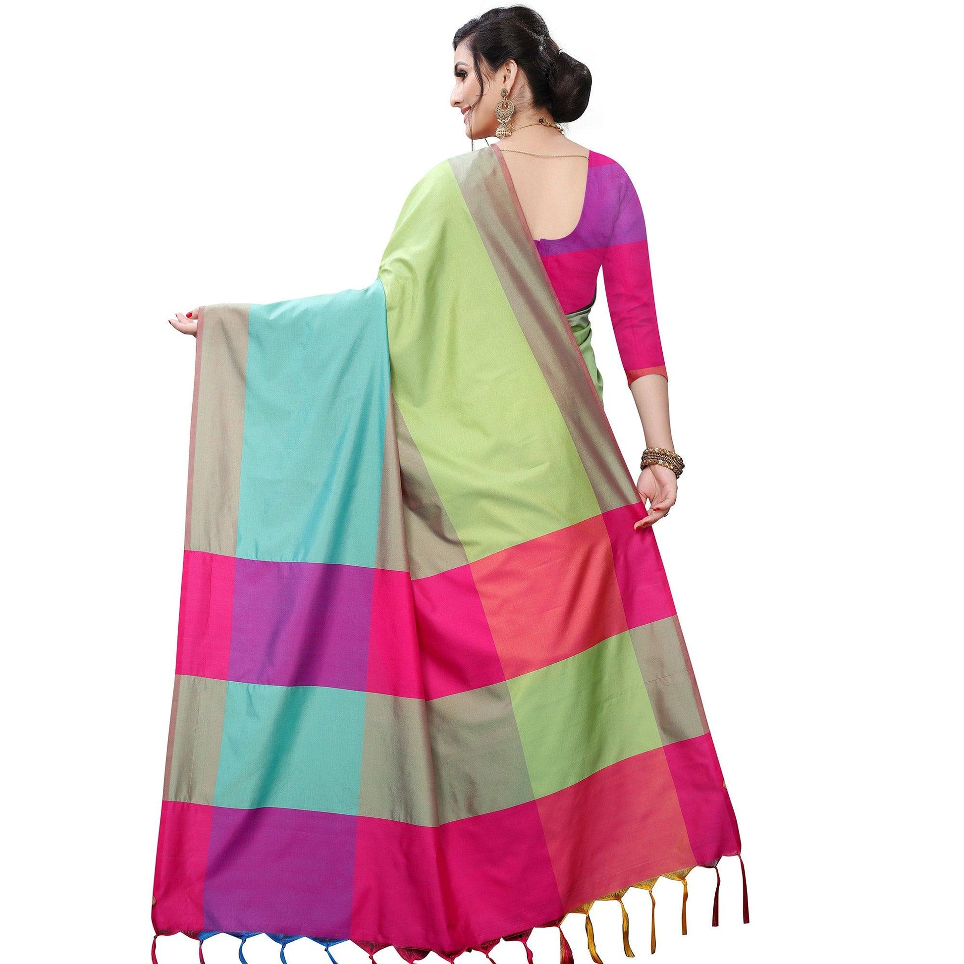 Lovely Parrot Green Colored Festive Wear Woven Sana Silk Saree