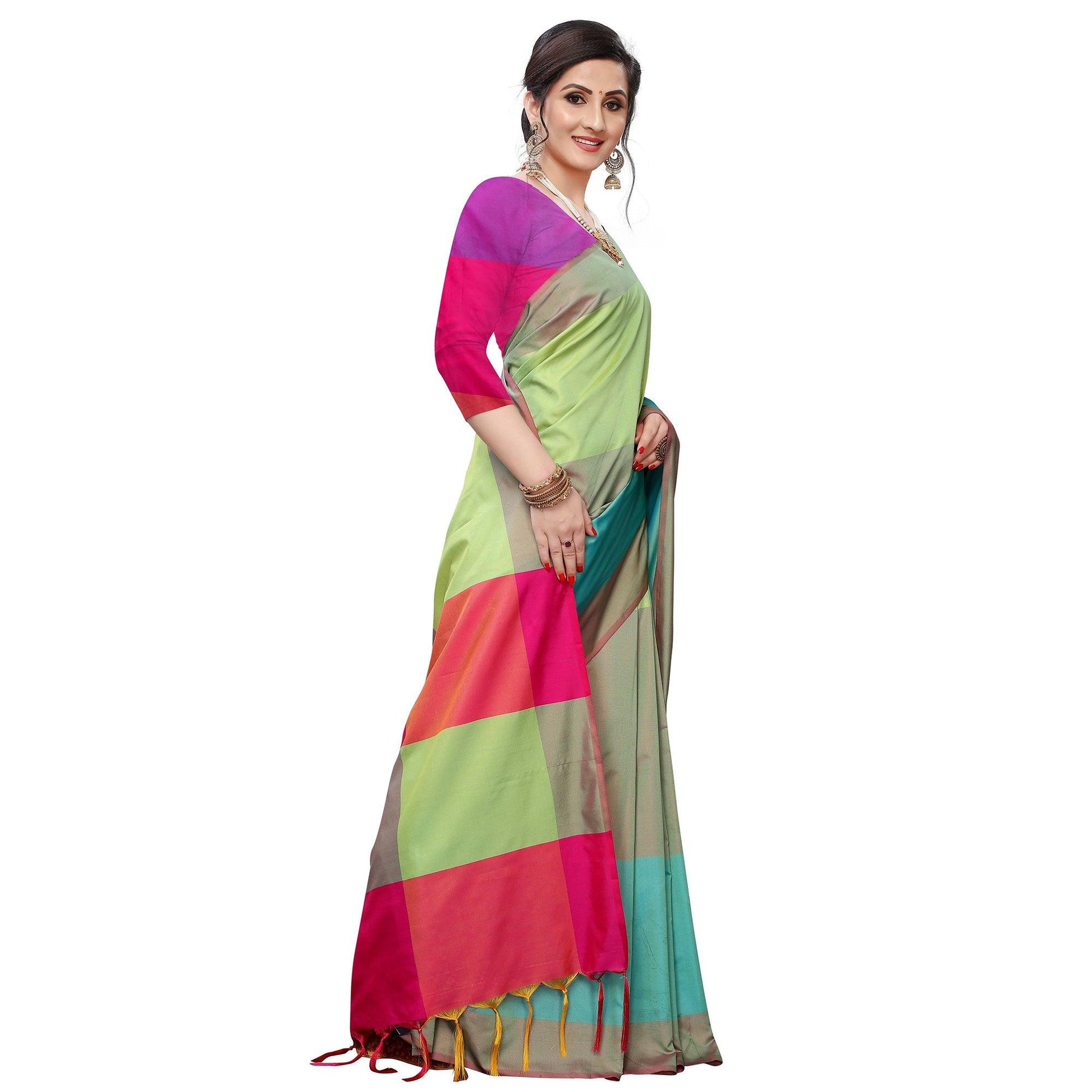 Lovely Parrot Green Colored Festive Wear Woven Sana Silk Saree