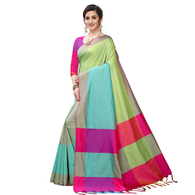 Lovely Parrot Green Colored Festive Wear Woven Sana Silk Saree