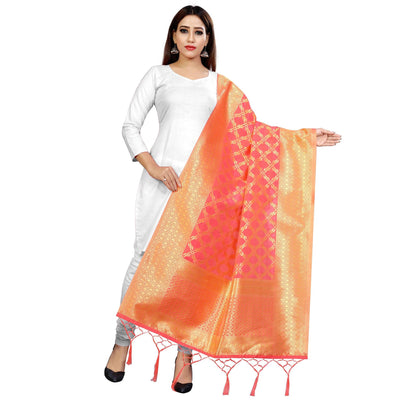 Lovely Peach Colored Festive Wear Banarasi Silk Dupatta
