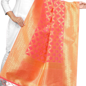 Lovely Peach Colored Festive Wear Banarasi Silk Dupatta