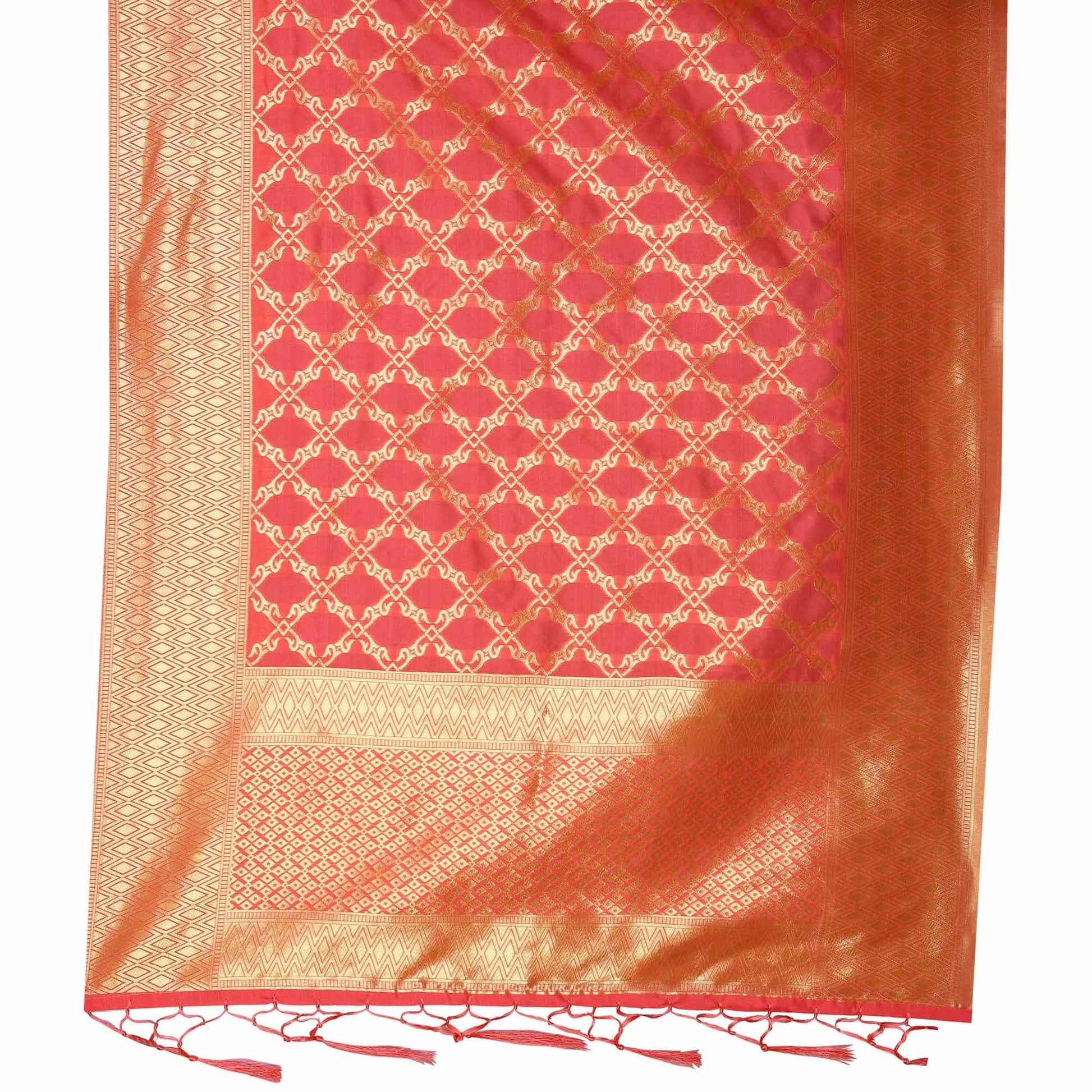 Lovely Peach Colored Festive Wear Banarasi Silk Dupatta