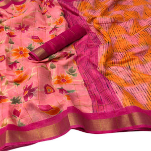 Lovely Pink Colored Casual Floral Printed Cotton Saree