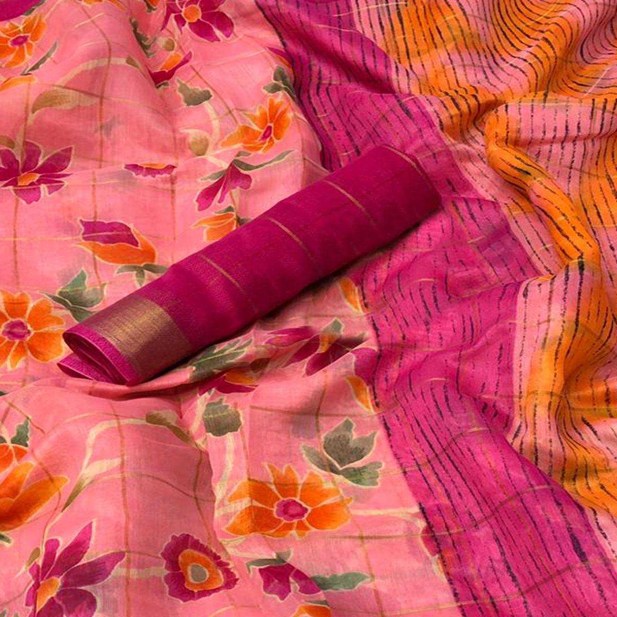 Lovely Pink Colored Casual Floral Printed Cotton Saree