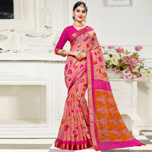 Lovely Pink Colored Casual Floral Printed Cotton Saree