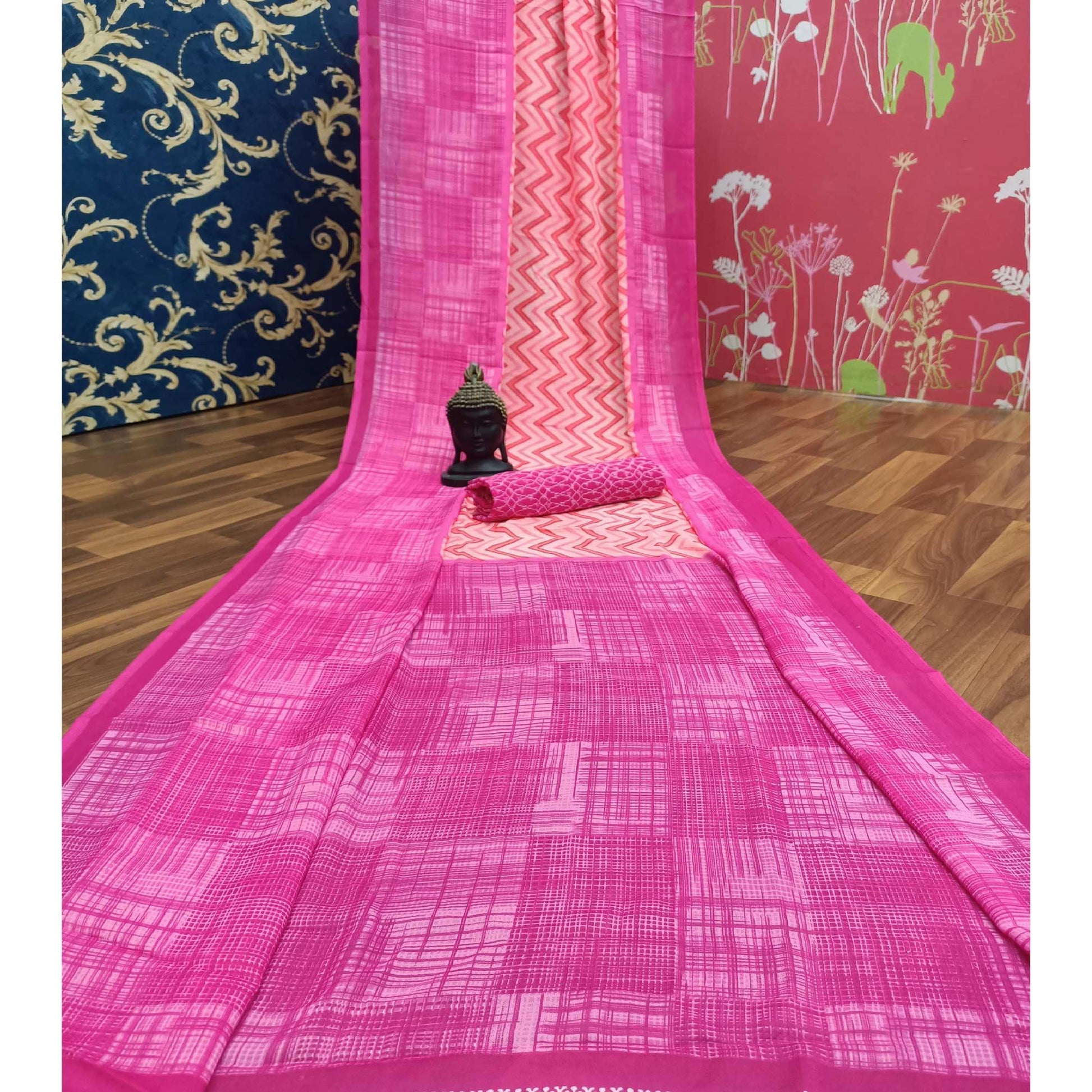 Lovely Pink Colored Casual Printed Georgette Saree