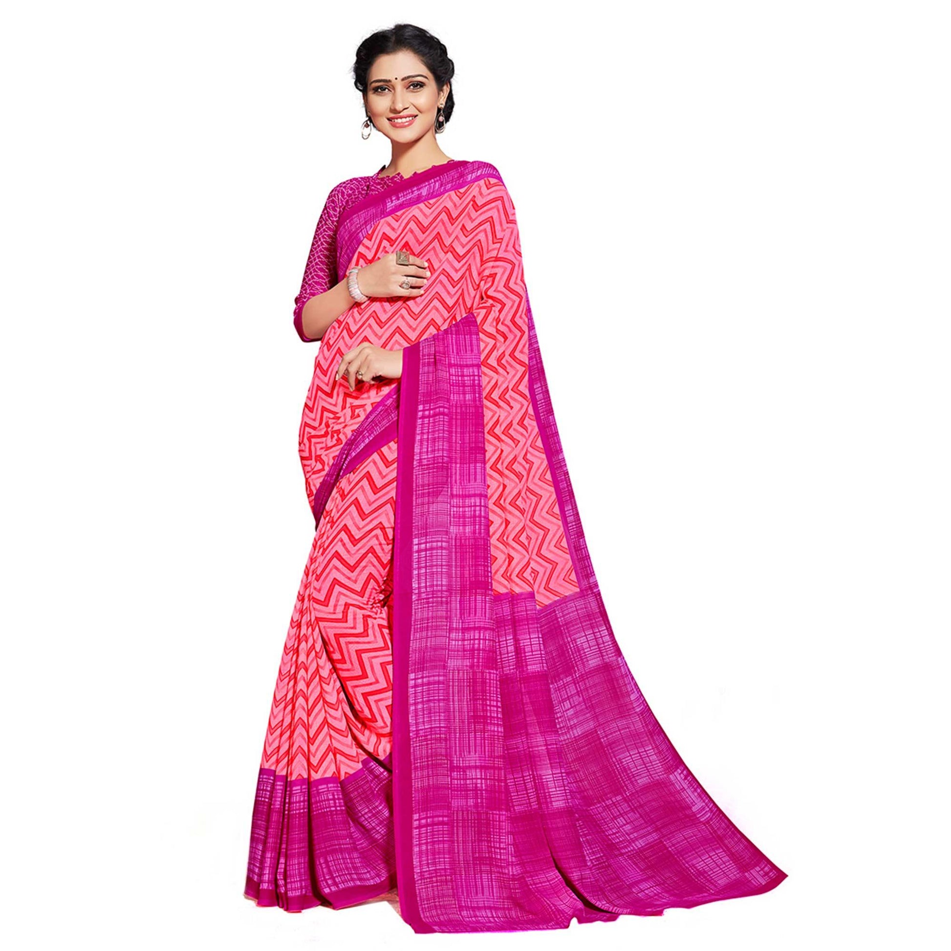 Lovely Pink Colored Casual Printed Georgette Saree