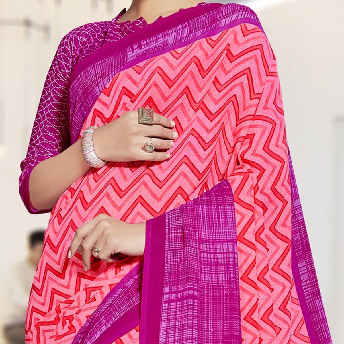 Lovely Pink Colored Casual Printed Georgette Saree