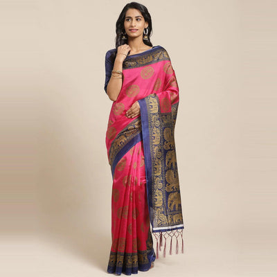 Lovely Pink Colored Casual Wear Printed Art Silk Saree
